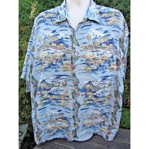 Hilo Hattie Hawaiian Camp Shirt Diamond Head Volcano Aloha Friday 100% Silk XL - Picture 4 of 11